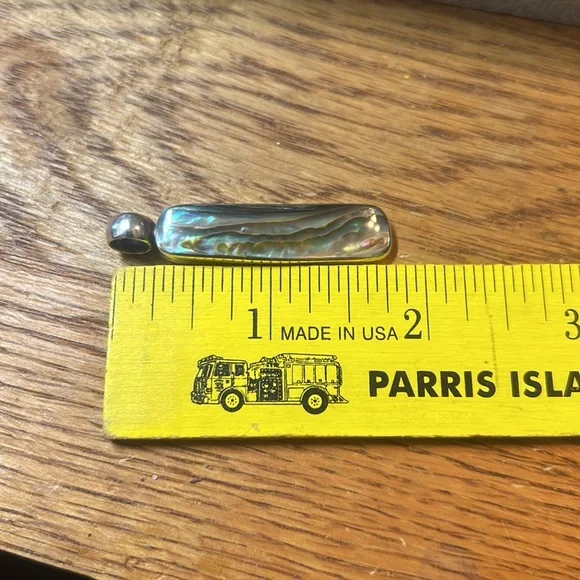 Vintage Sterling Silver Elongated Abalone Shell Pendant - Picture 15 of 16